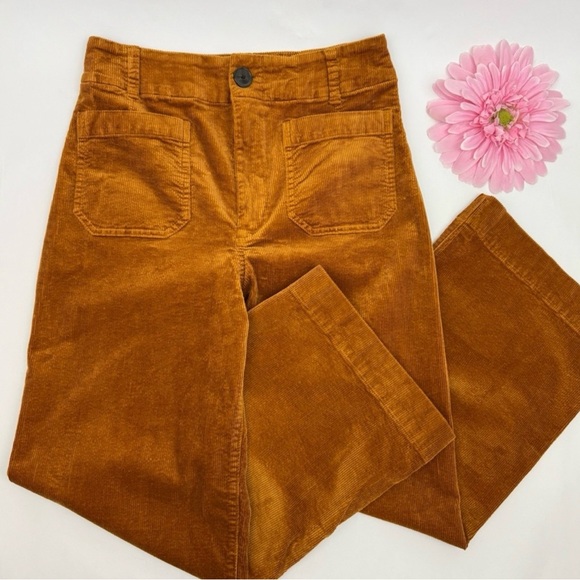 Maeve X Anthropologie Colette Cropped Wide-Leg Corduroy Trousers Bronze Mustard - Picture 5 of 13